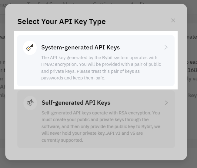 Key type: System-generated API Keys