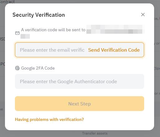 Security verification: email code and Google Authenticator